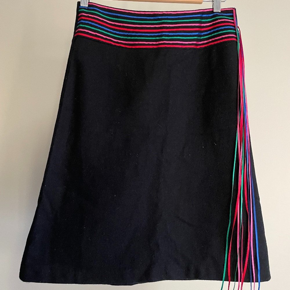 Topshop black wool skirt with ribbons.